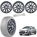 WolkomHome Car Accessories Wheel Cap, Hub Cap 14 Inch Wheel Cover Delta Full Black Set of 4 Wheel Cap for Xcent