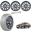 WolkomHome Car Accessories Wheel Cap, Hub Cap 15 Inch Wheel Cover Delta Full Black Set of 4 Wheel Cap for Ciaz