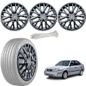 WolkomHome Car Accessories Wheel Cap, Hub Cap 14 Inch Wheel Cover Delta Full Black Set of 4 Wheel Cap for Accent