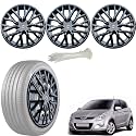 WolkomHome Car Accessories Wheel Cap, Hub Cap 14 Inch Wheel Cover Delta Full Black Set of 4 Wheel Cap for I20 Type 1