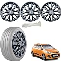 WolkomHome Car Accessories Wheel Cap, Hub Cap 14 Inch Wheel Cover Delta Full Black Set of 4 Wheel Cap for I10 Grand
