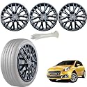 WolkomHome Car Accessories Wheel Cap, Hub Cap 14 Inch Wheel Cover Delta Full Black Set of 4 Wheel Cap for Fiat Punto Evo