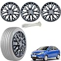 WolkomHome Car Accessories Wheel Cap, Hub Cap 15 Inch Wheel Cover Delta Full Black Set of 4 Wheel Cap for Zest