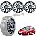 WolkomHome Car Accessories Wheel Cap, Hub Cap 15 Inch Wheel Cover Delta Full Black Set of 4 Wheel Cap for Polo