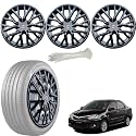 WolkomHome Car Accessories Wheel Cap, Hub Cap 14 Inch Wheel Cover Delta Full Black Set of 4 Wheel Cap for Etios