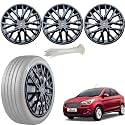 WolkomHome Car Accessories Wheel Cap, Hub Cap 14 Inch Wheel Cover Delta Full Black Set of 4 Wheel Cap for Figo Aspire