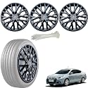 WolkomHome Car Accessories Wheel Cap, Hub Cap 14 Inch Wheel Cover Delta Full Black Set of 4 Wheel Cap for Scala