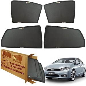 wolkomhome car window sun shade protector curtains set of 4 pc for civic 2011 2016