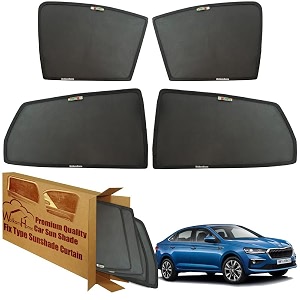 wolkomhome car window sun shade protector curtains set of 4 pc for slavia 2023