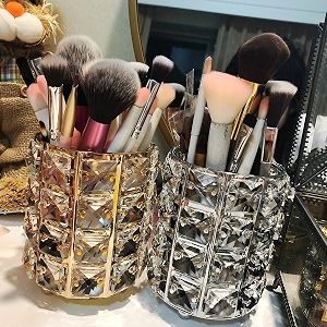 wolpin 1 pc crystal cosmetic makeup brush amp lipstick holder 10 x 10 x 12 cm  embellished pen amp brush organizer stand for dressing table gold