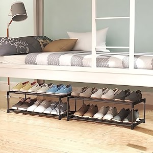 wolpin 60 cm 2-layer shoe stand amp rack 1 pc  under-bed space saver storage for footwear sandals amp slippers  steel shoe organizer