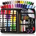 Wolpin 100 Pcs Sewing Kit with PU Bag | Sewing and Stitching Supplies | 30 Thread Spools, Scissors, Needles, Measuring Tape | Portable Sewing Kit for DIY, Adults, Beginners, Emergency, Travel and Home | Black