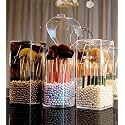 Wolpin Makeup Brush Box Holder Transparent (8.5 x 8.5 x 21 CM) | Acrylic Cosmetic Storage Organizer with Pearls for Brushes Eyebrow Pen Kajal | Vanity Organizer