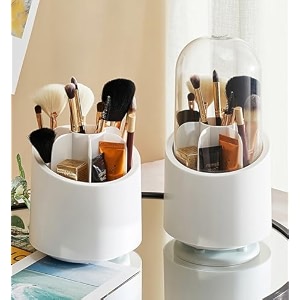 wolpin 360 rotating cosmetic makeup brush storage holder 122 x 233 cm  dust-proof organiser for lipstick pens amp accessories  dressing table storage stand for home use white