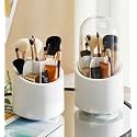 Wolpin 360° Rotating Cosmetic Makeup Brush Storage Holder (12.2 x 23.3 CM) | Dust-Proof Organiser for Lipstick, Pens &amp; Accessories | Dressing Table Storage Stand for Home Use (White)