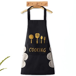 wolpin kitchen apron with front pocket and side coral velvet for wiping hands towel pvc waterproof unique design cooking fits menwomen home restaurant black