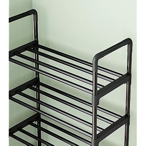 wolpin multi-purpose 3 shelves shoe stand amp rack  shelve storage rack steel dust-proof for footwear - black