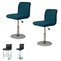 WOMACO Bar Stool Cover with Back Printed Dining Room Square Swivel Barstool Chair Seat Cushion Slipcover for Counter Height Mid Low Back Chair Protector (2, Peacock Blue)