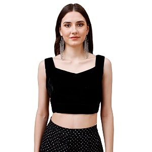 Womanista Womens Black Sleeveless Velvet Sweetheart Readymade