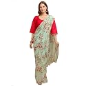 Womanista Women's Floral Printed Poly Georgette Saree with Moti Lace (TI1875_Green & Pink)