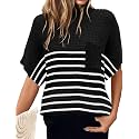 Women 2026 Sweater Vest Mock Neck Batwing Short Sleeve Oversized Ribbed Knit Tops Fall Pullover Sweater S-XXL