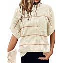 Women 2026 Sweater Vest Mock Neck Batwing Short Sleeve Oversized Ribbed Knit Tops Fall Pullover Sweater S-XXL