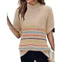 Women 2026 Sweater Vest Mock Neck Batwing Short Sleeve Oversized Ribbed Knit Tops Fall Pullover Sweater S-XXL