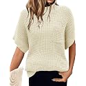 Women 2026 Sweater Vest Mock Neck Batwing Short Sleeve Oversized Ribbed Knit Tops Fall Pullover Sweater S-XXL