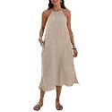 Women39s 100 Linen Midi Dress Halter Neck