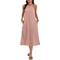 Women39s 100 Linen Midi Dress Halter Neck