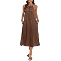 Women39s 100 Linen Midi Dress Halter Neck