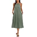 Women39s 100 Linen Midi Dress Halter Neck