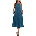 Women39s 100 Linen Midi Dress Halter Neck