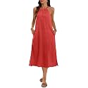 Women39s 100 Linen Midi Dress Halter Neck