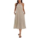 Women39s 100 Linen Midi Dress Halter Neck