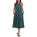 Women39s 100 Linen Midi Dress Halter Neck