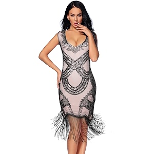 Womens 1920s Gatsby Dress V Neck Sequin