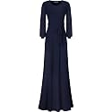 Women's 3/4 Sleeve Deep V-Neck Maxi Faux Wrap Solid Plus Size Dress
