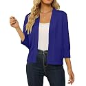 Women's 3/4 Sleeve Cropped Cardigan Sweater Open Front Short Shrugs Cardigans Lightweight Sweaters