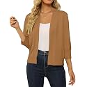 Women's 3/4 Sleeve Cropped Cardigan Sweater Open Front Short Shrugs Cardigans Lightweight Sweaters