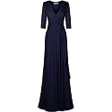 Women's 3/4 Sleeve Deep V-Neck Maxi Faux Wrap Solid Plus Size Dress