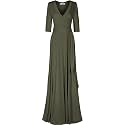 Women's 3/4 Sleeve Deep V-Neck Maxi Faux Wrap Solid Plus Size Dress