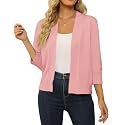 Women's 3/4 Sleeve Cropped Cardigan Sweater Open Front Short Shrugs Cardigans Lightweight Sweaters