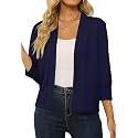 Women's 3/4 Sleeve Cropped Cardigan Sweater Open Front Short Shrugs Cardigans Lightweight Sweaters