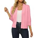 Women's 3/4 Sleeve Cropped Cardigan Sweater Open Front Short Shrugs Cardigans Lightweight Sweaters