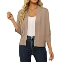 Women's 3/4 Sleeve Cropped Cardigan Sweater Open Front Short Shrugs Cardigans Lightweight Sweaters