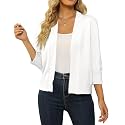 Women's 3/4 Sleeve Cropped Cardigan Sweater Open Front Short Shrugs Cardigans Lightweight Sweaters