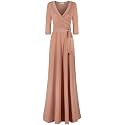 Women's 3/4 Sleeve Deep V-Neck Maxi Faux Wrap Solid Plus Size Dress