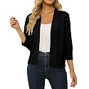 Women's 3/4 Sleeve Cropped Cardigan Sweater Open Front Short Shrugs Cardigans Lightweight Sweaters