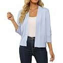Women's 3/4 Sleeve Cropped Cardigan Sweater Open Front Short Shrugs Cardigans Lightweight Sweaters